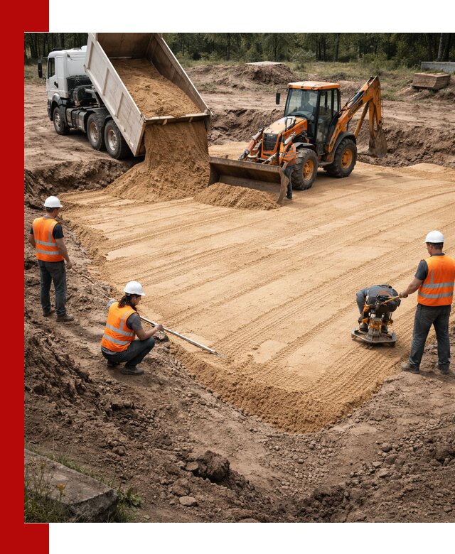 Устройство песчаной подушки для фундаментов и дорог в калуге